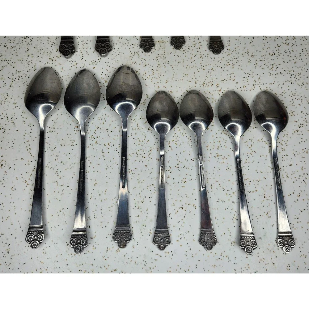 Vtg MCM National COSTA MESA Stainless Flatware JAPAN Spoons Forks Knives 12 Pcs